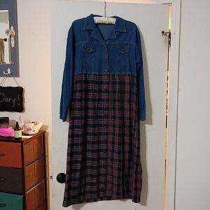 Vintage Sonoma Denim And Plaid Women's Dress